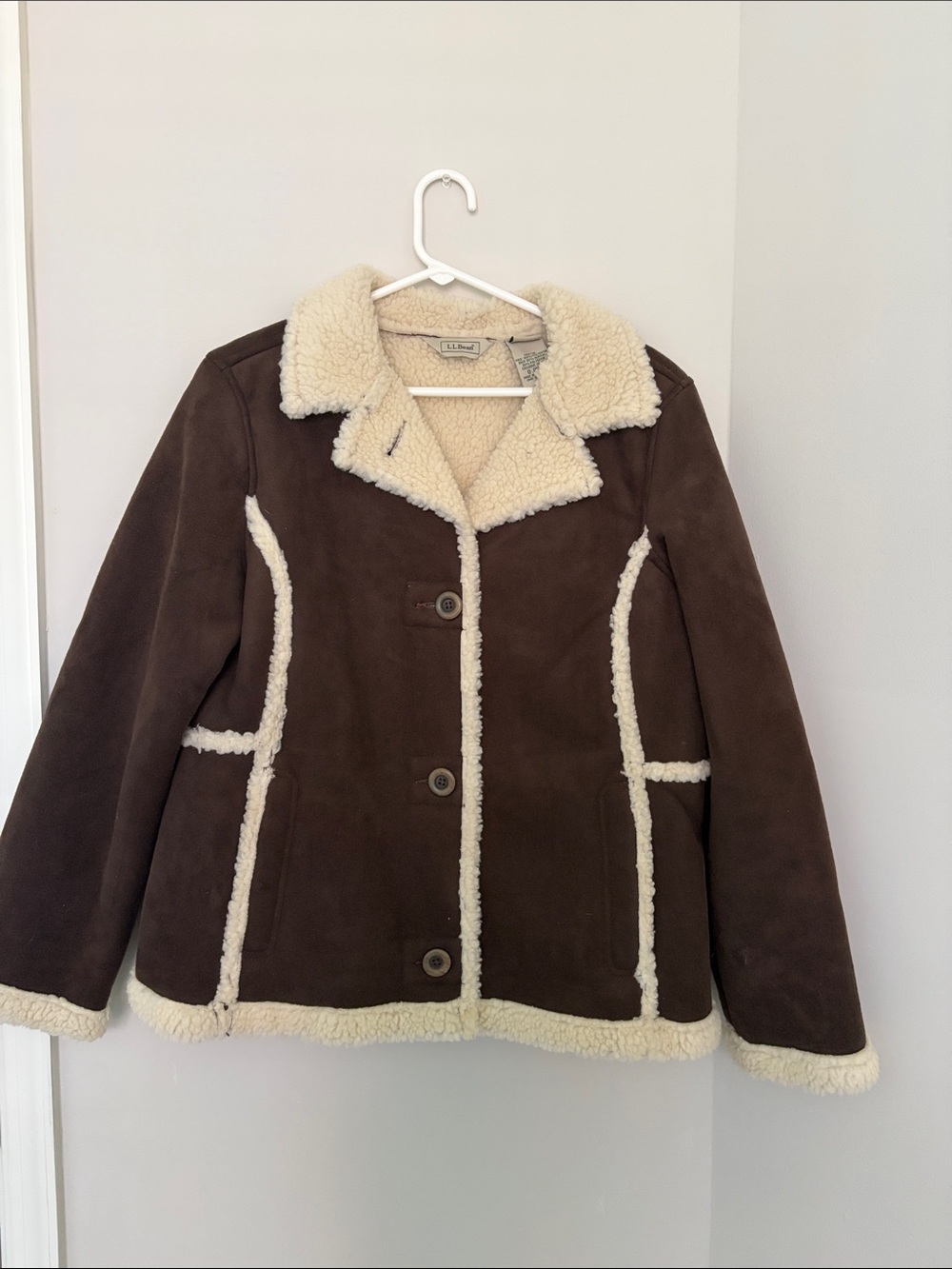 LL Bean Teddy Jacket Sherpa Lined Brown Jacket Size Medium Petite